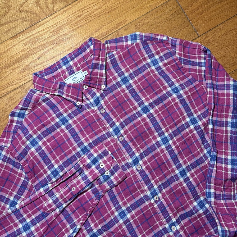 Southern Tide Flannel Shirt 2XL Classic Fit Red Blue Plaid Long Sleeve Button